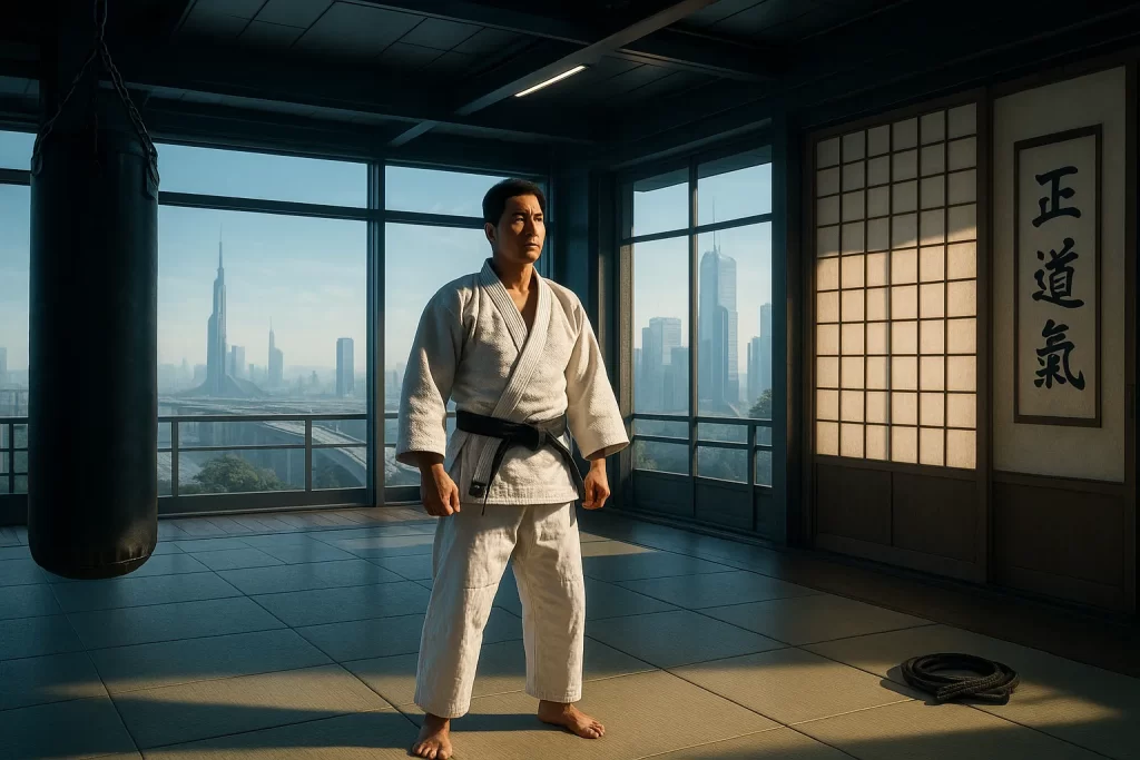 judoka in futuristic dojo