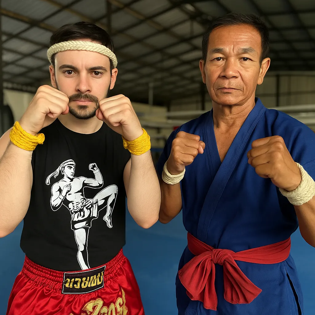 muay thai student and master